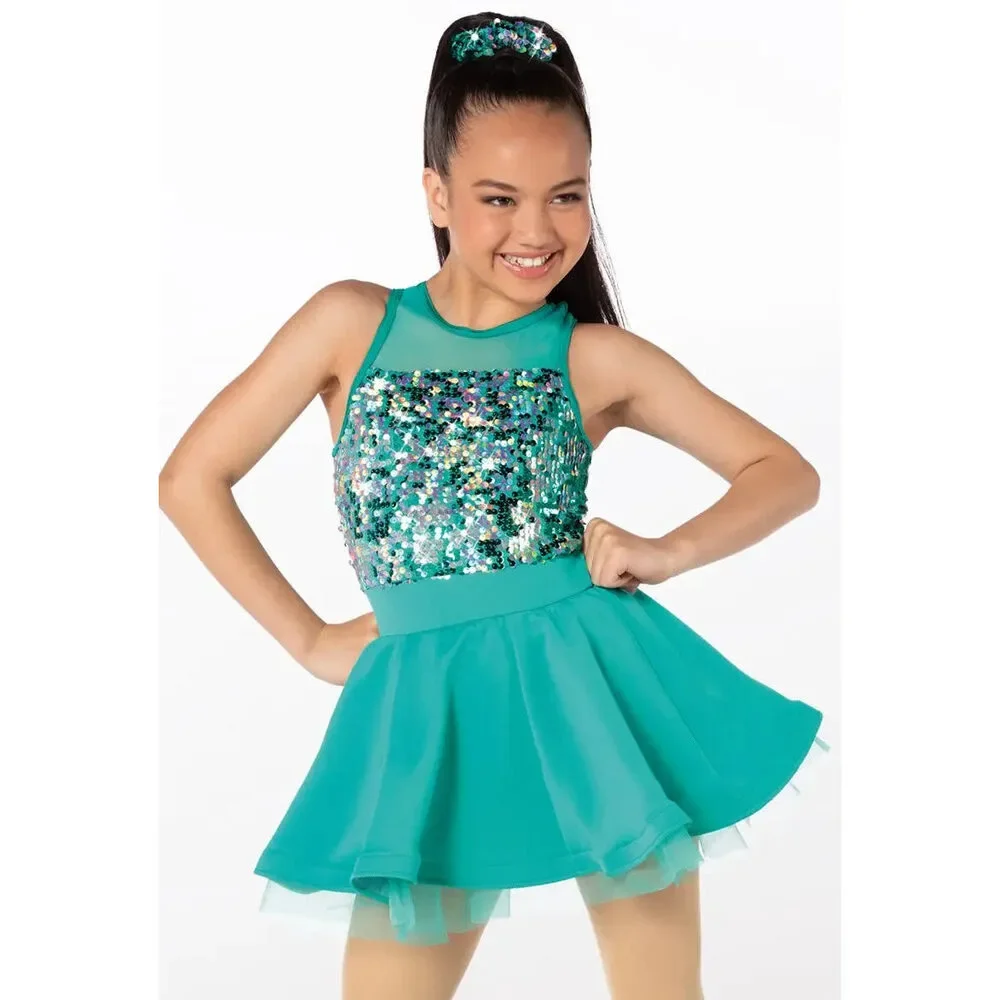 Pre-Owned Dance Costume Weissman 12619 Large Child Teal Dress Jazz Sequin
